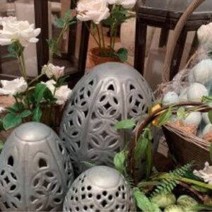 Pottery Barn Punched Zinc Small Easter Egg Cloche Silver Scuff